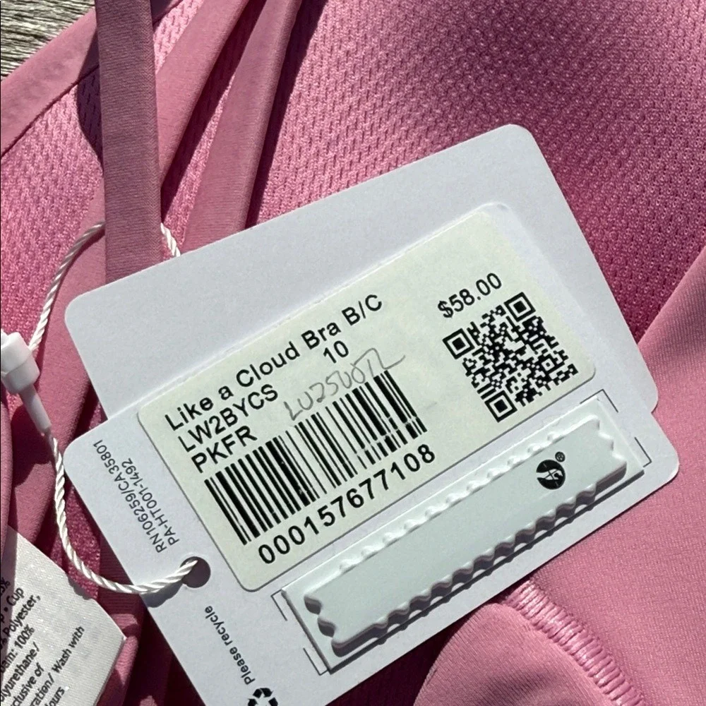 Lululemon Like a Cloud Bra B/C Cup Pink Frosting‎ size 10 NWT